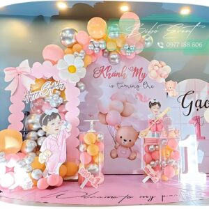 mẫu backdrop trang trí sinh nhật cho bé gái