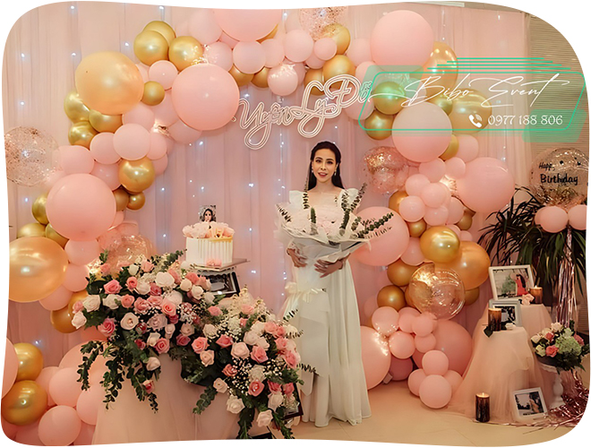 trang trí sinh nhật người lớn tone màu hồng