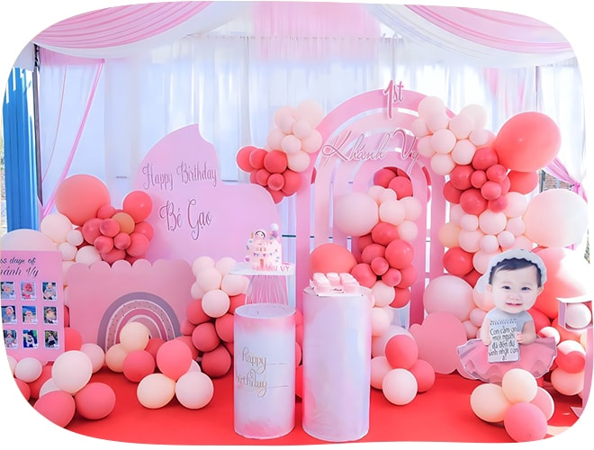 mẫu tiệc thôi nôi tại nhà cho bé gái