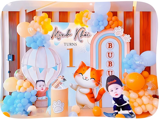 mẫu trang trí sinh nhật bé trai chủ đề tuổi mèo