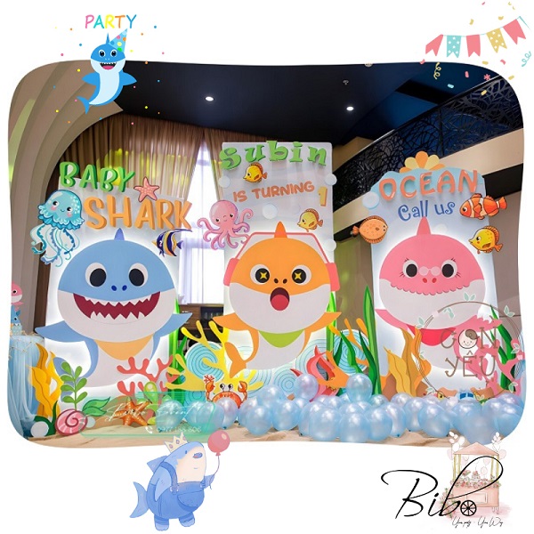 trang trí sinh nhật bé trai chủ đề baby shark