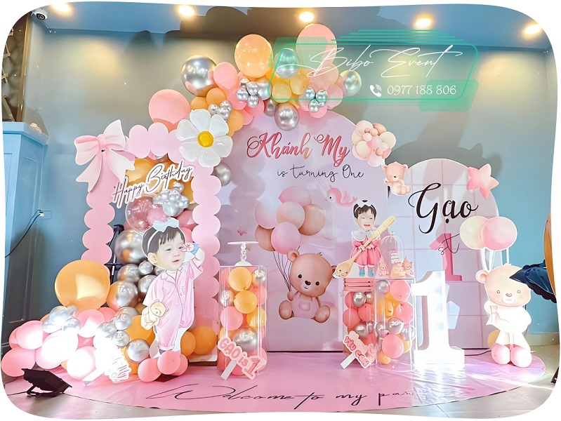 backdrop trang tri tiệc sinh nhật bé gái