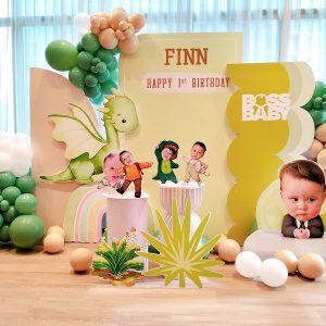 trang trí sinh nhật một tuổi bé Fin chủ đề khủng long