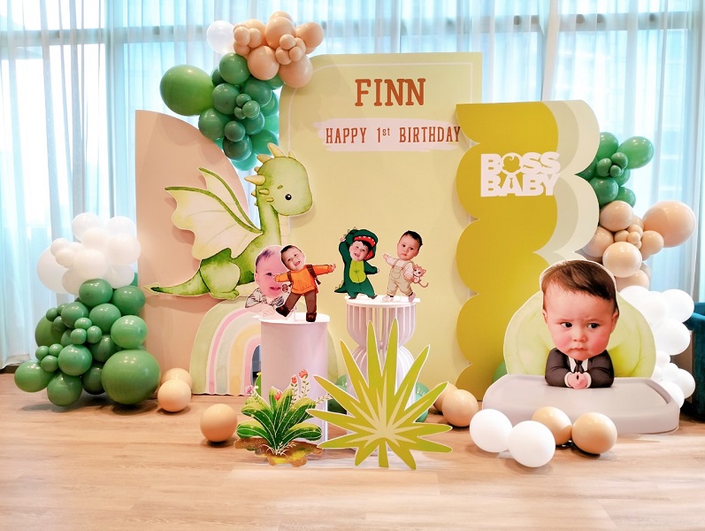 trang trí sinh nhật một tuổi bé Fin chủ đề khủng long