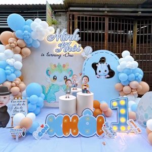 trang trí thôi nôi bé tuổi rồng tone xanh dương